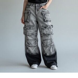 Rockstar Original RSM250 Baggy Cargo Jeans 36 ombré  Multi Pocket Y2K JNCO Style